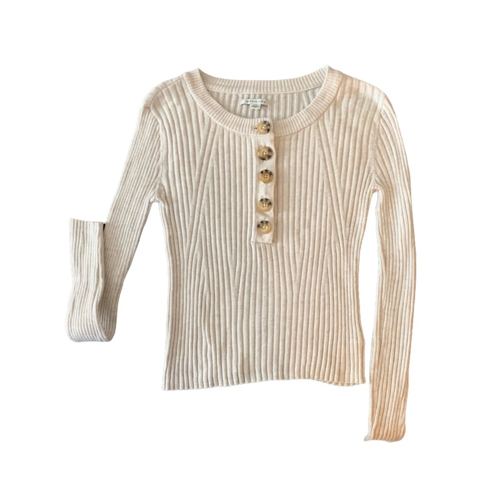 American Eagle Outfitters Cream Ribbed Button-Up Top